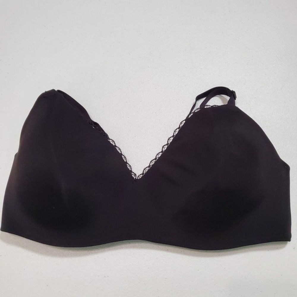 Maidenform Women Bra Large Black Lace Trim Push Up Adjustable Straps